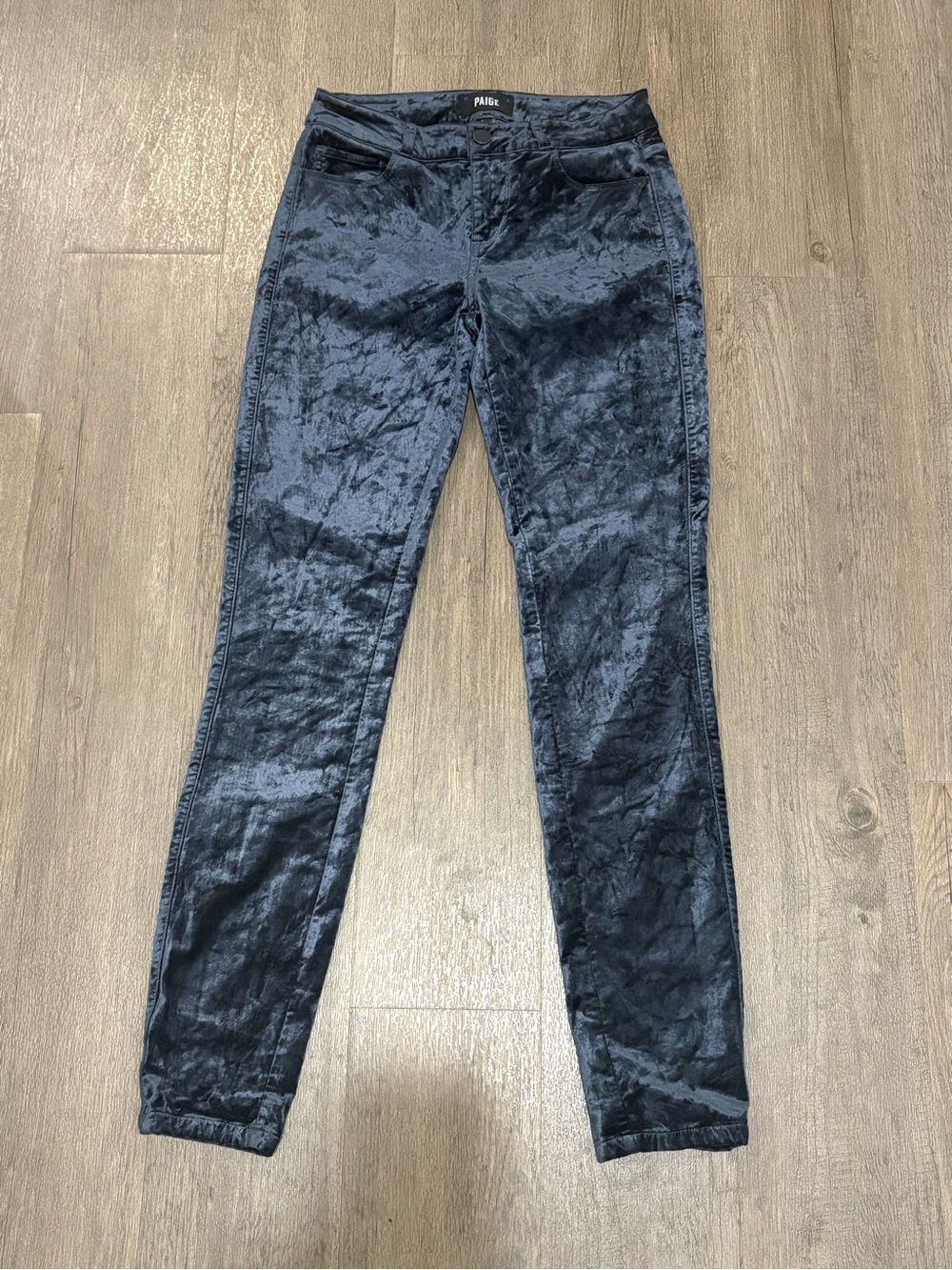 PAIGE Navy Blue Crushed Velvet High Rise Slim Straight Pants Size 27 / 4